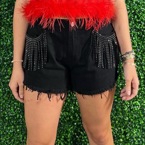 Mainstrip rhinestone fringe black denim shorts - Nashville Shorts - Picture 4 of 5